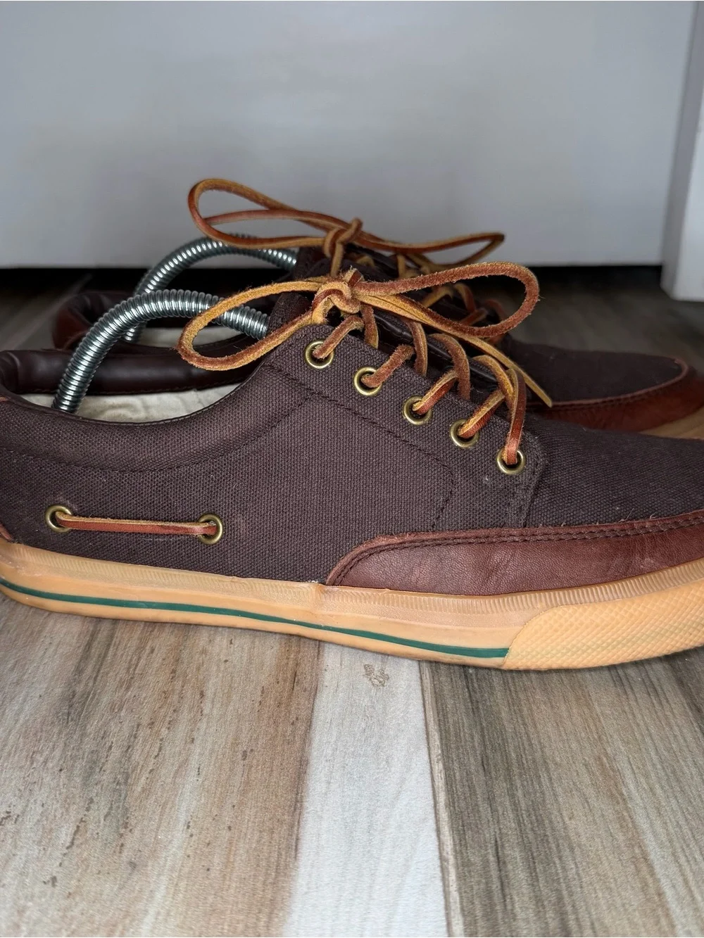Polo by Ralph Lauren Vance Side Lace Sneaker Shoes Leather Canvas Brown Mens 10D